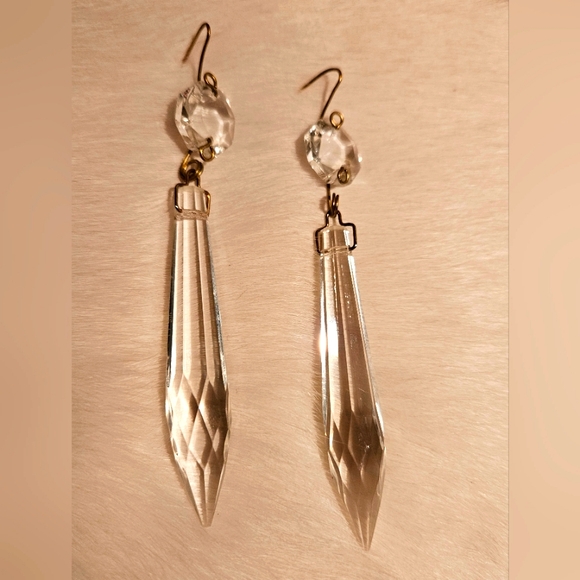 Clear Dangle Crystal Prism Earrings - Picture 2 of 2